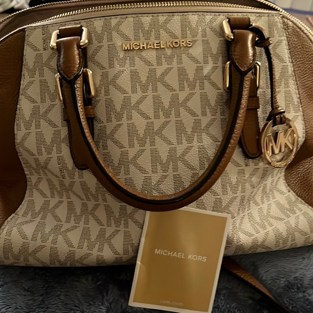 Michael Kors brown and white shoulder/tote handbag